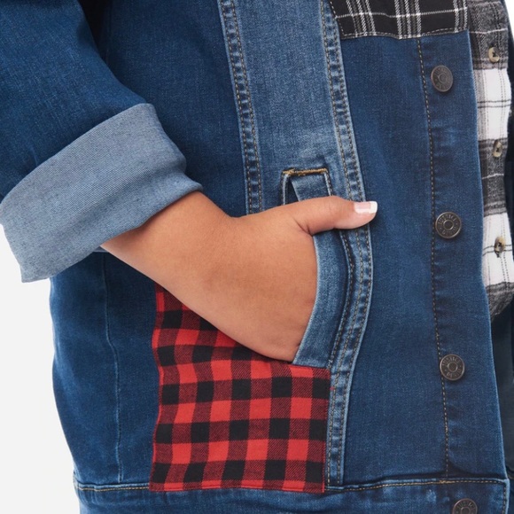 Justice Girl's Medium Wash Long Sleeve Button Up Patchwork Denim Jacket - NWT - Picture 5 of 11